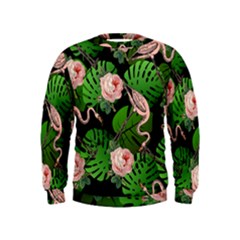 Flamingo Floral Black Kids  Sweatshirt