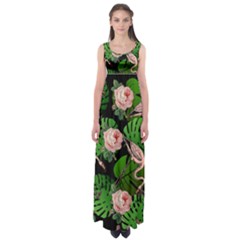 Flamingo Floral Black Empire Waist Maxi Dress by snowwhitegirl