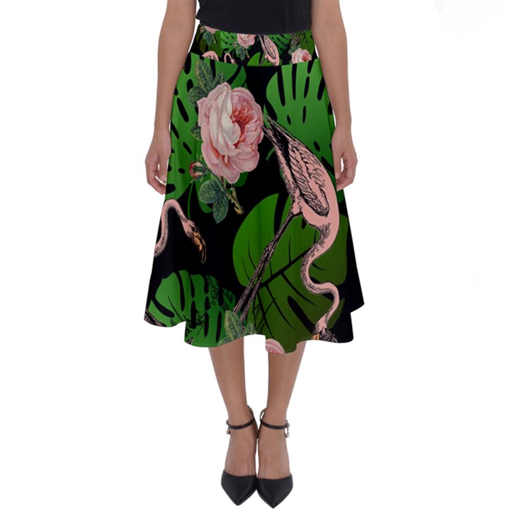 Flamingo Floral Black Perfect Length Midi Skirt