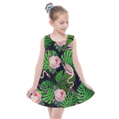 Flamingo Floral Black Kids  Summer Dress by snowwhitegirl