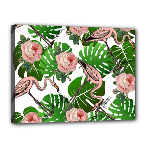 Flamingo Floral White Canvas 16  x 12 