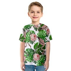 Flamingo Floral White Kids  Sport Mesh Tee