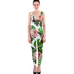 Flamingo Floral White One Piece Catsuit