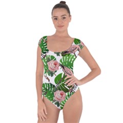 Flamingo Floral White Short Sleeve Leotard 