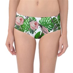 Flamingo Floral White Mid-Waist Bikini Bottoms