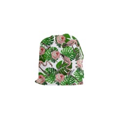 Flamingo Floral White Drawstring Pouch (xs)