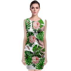 Flamingo Floral White Classic Sleeveless Midi Dress