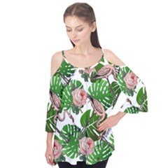 Flamingo Floral White Flutter Tees