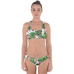 Flamingo Floral White Cross Back Hipster Bikini Set