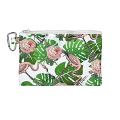 Flamingo Floral White Canvas Cosmetic Bag (Medium)