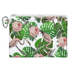 Flamingo Floral White Canvas Cosmetic Bag (XL)