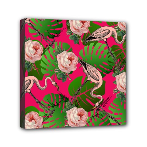 Flamingo Floral Pink Mini Canvas 6  X 6 
