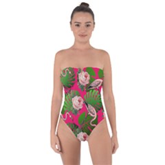 Flamingo Floral Pink Tie Back One Piece Swimsuit