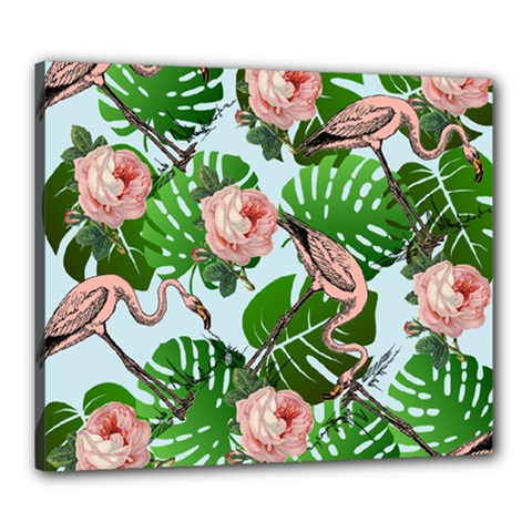 Flamingo Floral Blue Canvas 24  X 20  by snowwhitegirl