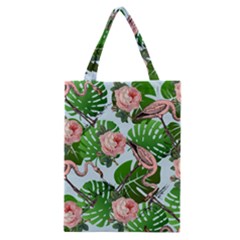 Flamingo Floral Blue Classic Tote Bag