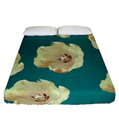 Teal Tulips Fitted Sheet (queen Size)