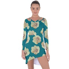 Teal Tulips Asymmetric Cut-out Shift Dress