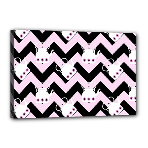 Pink Teapot Chevron Canvas 18  X 12 