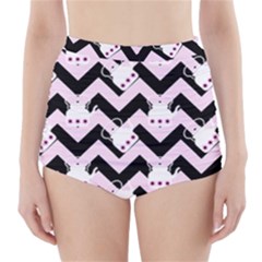 Pink Teapot Chevron High-waisted Bikini Bottoms