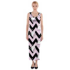 Pink Teapot Chevron Fitted Maxi Dress