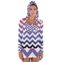 Pink Blue Black Ombre Chevron Long Sleeve Hooded T-shirt by snowwhitegirl