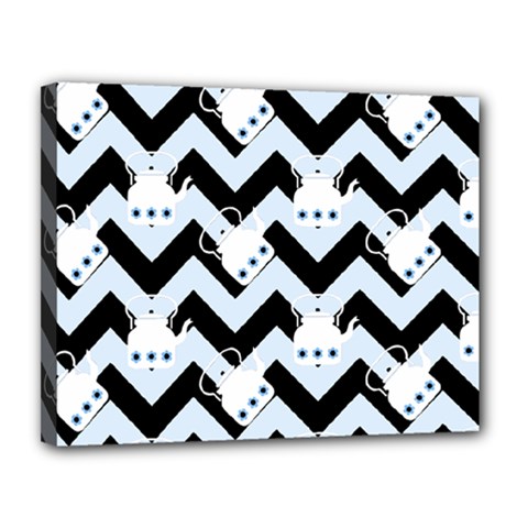 Blue Teapot Chevron Canvas 14  X 11  by snowwhitegirl