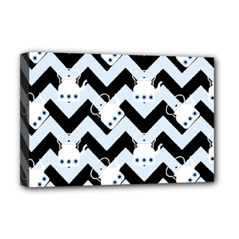 Blue Teapot Chevron Deluxe Canvas 18  X 12   by snowwhitegirl