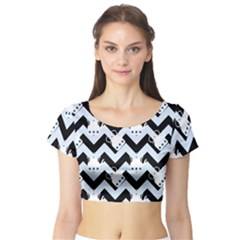 Blue Teapot Chevron Short Sleeve Crop Top by snowwhitegirl