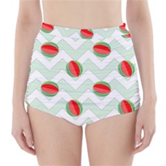 Watermelon Chevron Green High-waisted Bikini Bottoms