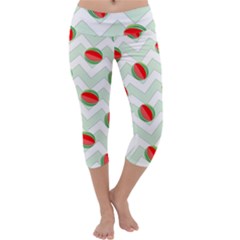Watermelon Chevron Green Capri Yoga Leggings by snowwhitegirl