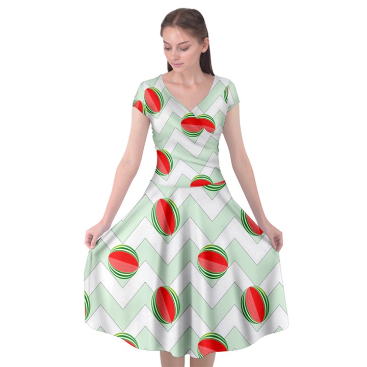 Watermelon Chevron Green Cap Sleeve Wrap Front Dress