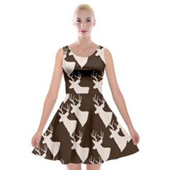 Brown Deer Pattern Velvet Skater Dress