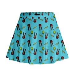 School Girl Pattern Blue Mini Flare Skirt