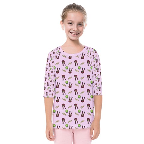 School Girl Pattern Pink Kids  Quarter Sleeve Raglan Tee by snowwhitegirl