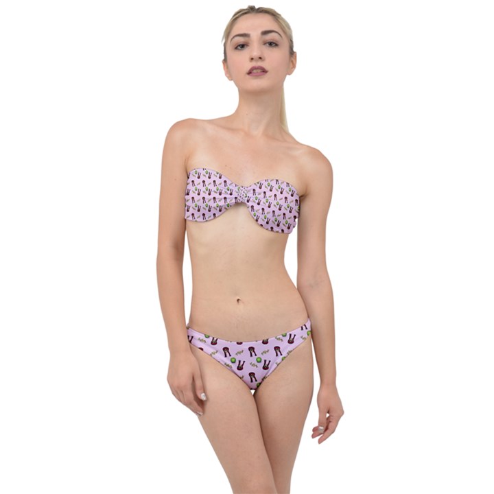 School Girl Pattern Pink Classic Bandeau Bikini Set