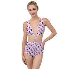 School Girl Pattern Pink Tied Up Two Piece Swimsuit