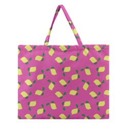 Lemons Pink Zipper Large Tote Bag