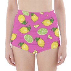 Lemons And Limes Pink High-waisted Bikini Bottoms