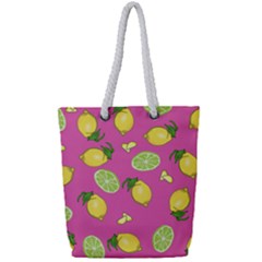 Lemons And Limes Pink Full Print Rope Handle Tote (small)