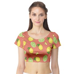 Lemons And Limes Peach Short Sleeve Crop Top