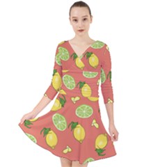 Lemons And Limes Peach Quarter Sleeve Front Wrap Dress by snowwhitegirl