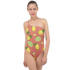 Lemons And Limes Peach Classic One Shoulder Swimsuit by snowwhitegirl