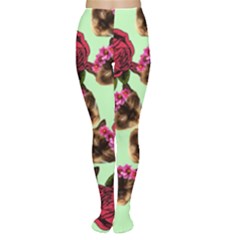 Lazy Cat Floral Pattern Green Women s Tights