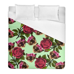 Lazy Cat Floral Pattern Green Duvet Cover (full/ Double Size)