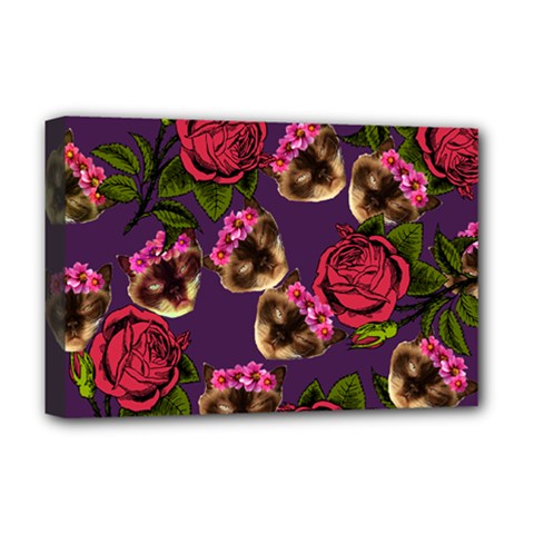 Lazy Cat Floral Pattern Purple Deluxe Canvas 18  X 12  