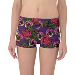 Lazy Cat Floral Pattern Purple Reversible Boyleg Bikini Bottoms by snowwhitegirl