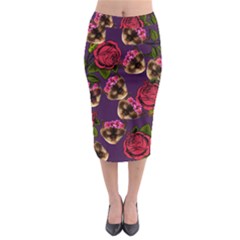 Lazy Cat Floral Pattern Purple Midi Pencil Skirt by snowwhitegirl