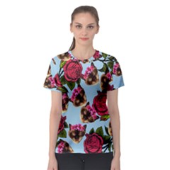 Lazy Cat Floral Pattern Blue Women s Sport Mesh Tee