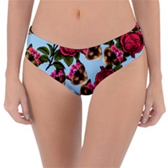 Lazy Cat Floral Pattern Blue Reversible Classic Bikini Bottoms by snowwhitegirl