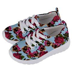 Lazy Cat Floral Pattern Blue Kids  Lightweight Sports Shoes by snowwhitegirl